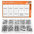 HELIFOUNER 240 Pieces #6-32 Phillips Countersunk Head Machine Screws Nuts Washers Assortment Kit, Coarse Thread, Fully Machine Threaded, 304 Stainless Steel - size: #6-32