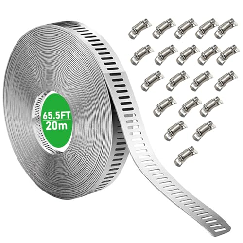 65.5FT/20m Stainless Steel Hose Clamps Assortment Kit with 20pcs Fasteners - size: 65.5ft