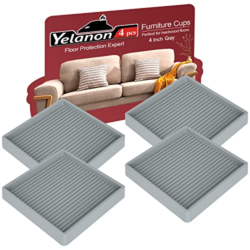 Yelanon Furniture Coasters 4 Pcs 4" Square Gray Caster Cups for Hardwood - size: 4pcs 4" Square Grey