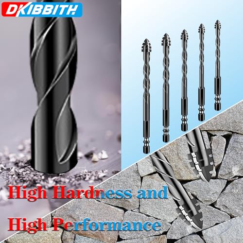 DKIBBITH 4-Flute Serrated Masonry Drill Bit Set (10-Piece, Black) - 3/16" to 1/2" for Concrete, Tile, Brick, Glass, Ceramic - size: 10 Piece 3/16"-1/2" Serrated Drill Bit Set