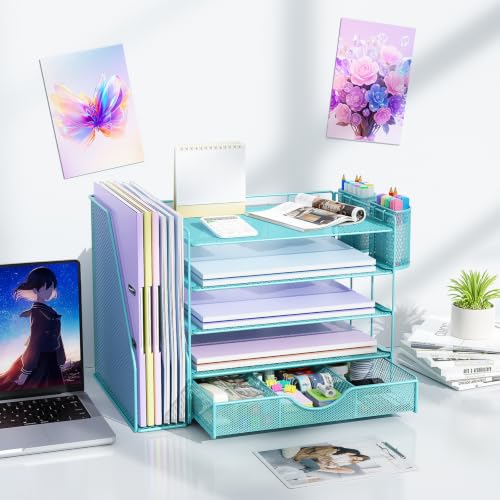 gianotter 5-Tier Desk Organizer with Drawers and File Holders - color: Blue, size: 5T