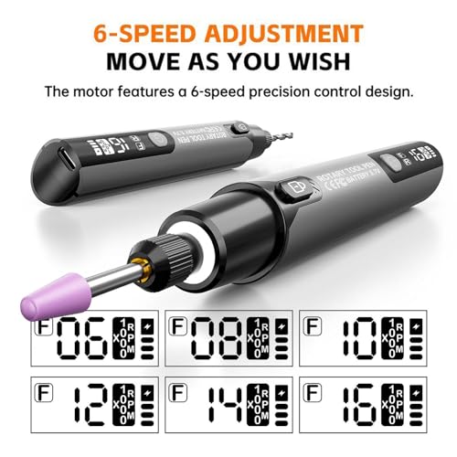 Kyntvex Cordless Rotary Tool Kit with 108 Pcs Accessories, 6-Speed 16000rpm 3.7V Multi-Purpose Small Electric Grinder for Sanding Polishing Drilling Engraving DIY Crafts-Grey-108PCS