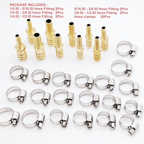 30Pcs Brass Hose Barb Reducer Fittings Assortment, 1/4'' 5/16'' 3/8'' 1/2'' ID Hose Reducing Barbed Connector, Hose Splicer Mender for Air/Oil/water/Gas Hose