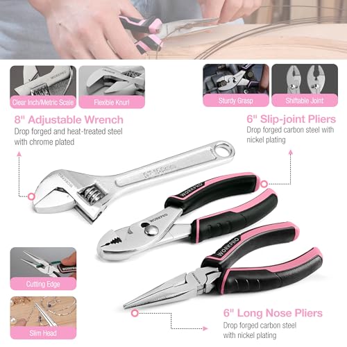 WORKPRO 284PCS Pink Tool Set, Portable Home Basic Tool Kit Box for Women