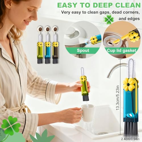 3 in 1 Cup Lid Cleaning Brush, Multifunctional Gap Cleaning Brush, Home Kitchen Crevice Brush, Portable Bottle Cleaner Brush for Cleaning Tight Spaces, Bottle Gaps, Travel Mug Caps(3 PCS) - color: Green, Blue, Gray(3pcs)