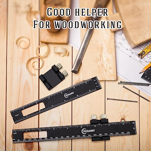 3PCS Black Metal Woodworking Ruler, Adjustable 6/8/12 Inch Precision Pocket Slide Ruler,Inch and Metric Measuring Ruler for Woodworker (Black) - color: Black