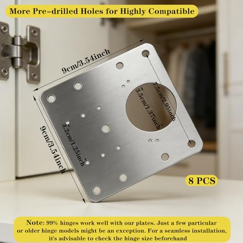 8 PCS Cabinet Hinge Repair Plate - Stainless Steel Cabinet Hinge Repair Replacement Kit,Hinges Repair Fixing Plates with Screw for Kitchen Cupboard Door Locker Cabinet Door