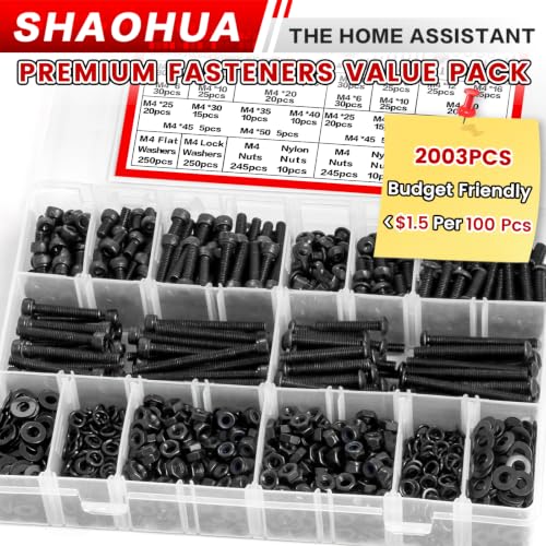 2002Pcs M4 Hex Socket & Button Head Bolts and Nuts with Nylon Nuts - size: K. M4