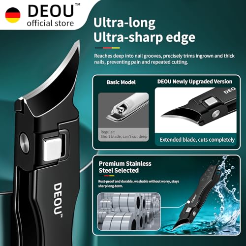 DEOU Ingrown Toenail Clippers with Nail File, Premium Stainless Steel Oblique Cutter, Anti-Splash One-Piece Casting, Manicure Tool with Keyhole, Gift Box for Thick/Hard/Fungal Nails - color: Black Diagonal Scissors