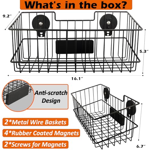 MUTUACTOR Heavy Duty Magnetic Basket,2PCS Solid Metal Magnet Storage Shelves for Fridge,Extra Large Magnetic Tool Holder for Organizing Kitchen Laundry Closet Garage RV - style: 2 PCS Heavy Duty Metal Wire Baskets