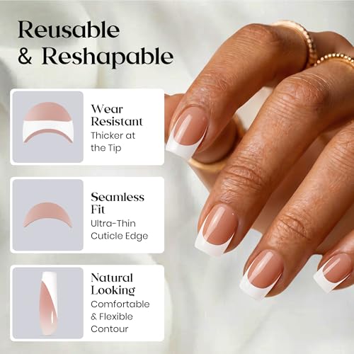 Beetles Brown French Tip Press on Nails - Short Square, 64 PCS 16 Sizes - color: 1D - French in Brown Base - S