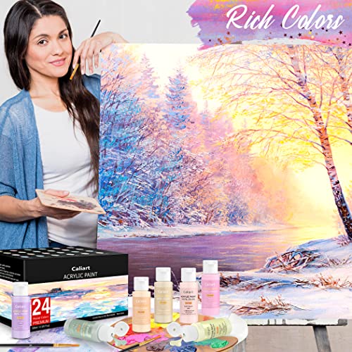 Caliart 24 Colors Pastel Acrylic Paint Set with 12 Brushes - color: Pastel, size: 2 Fl Oz (Pack of 24)