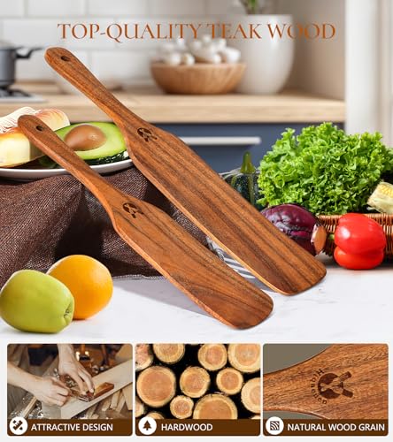 2Pcs Natural Wooden Spurtle for Sourdough Starter, Wooden Spoon for Cooking - size: 2PCS Wooden Spurtle