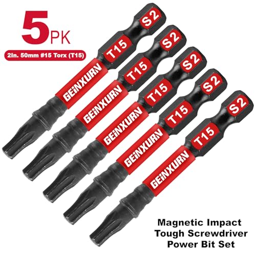 Geinxurn 5 Pieces T15 2 In. Impact Tough Magnetic Insert Bit Set, #15 Torx Head Power Bits, S2 Alloy Steel Star T15 Screwdriver Bits Set - size: 2"-5PCS, style: T15