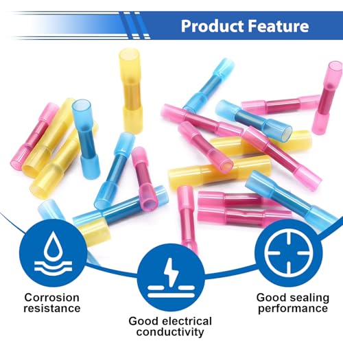 smseace 100PCS Heat Shrink Butt Connector with Crimping Tool 22-10AWG Waterproof Electrical Wire Crimp Connectors for Automotive Boat Stereo Industrial Equipment - size: 100Pcs