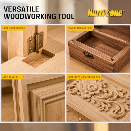 HURRICANE 8mm Corner Chisel, 90° Square Mortise Chisel for Door Hinges, Strike Plates & Cabinetry, Right Angle Wood Chisel with Metal Strike Cap & Ergonomic Grip - size: 8mm