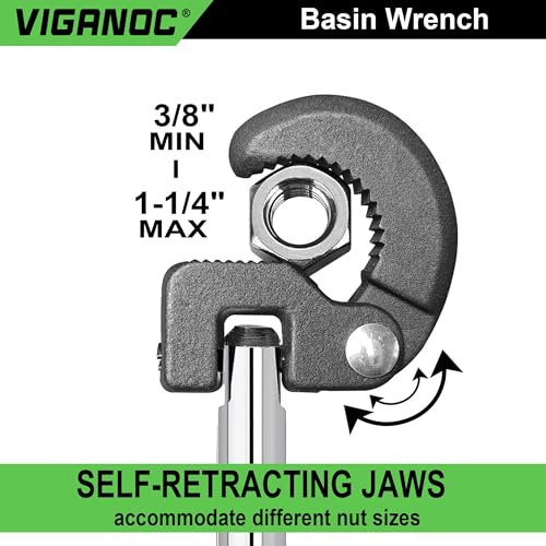 11" Basin Wrench, Sink Wrench, Adjustable Tap Nut Spanner, 3/8" to 1-1/4" Capacity for Tight Space Use