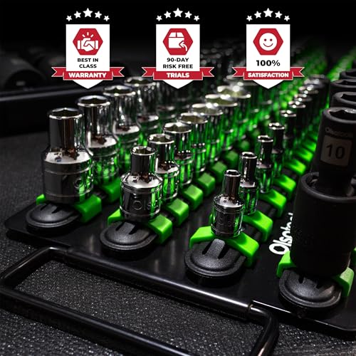 Olsa Tools 80-Slot Portable Socket Organizer Tray With Handle Green/Black - color: Black Tray/Green Clips