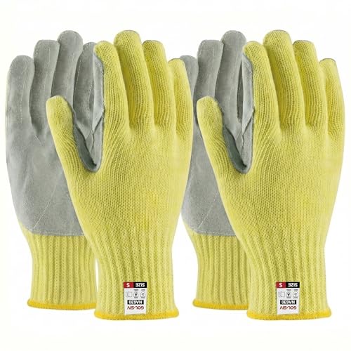 2 Pairs Work Gloves Women & Men, 7-Gauge Aramid Knit with Cowhide Leather Palm, Heavy Duty Cut Resistant Safety Gloves for Glass Handling, Metal Fabrication, Woodworking & DIY,S - size: 2pcs-Small, style: Aramid Leather