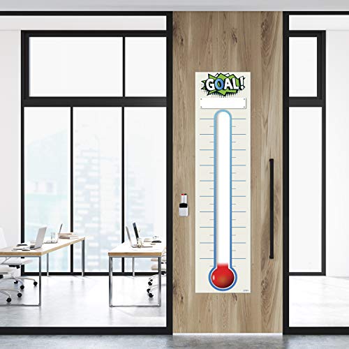 Fundraising Thermometer Chart Goal Tracker Decal - 48"x12" - Dry Erase Goal Setting Wall Poster Thermometer - Removable Giant Sales Goal Vinyl Sticker (Blue) - color: Blue