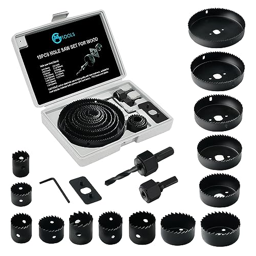 GMTOOLS Hole Saw Set, 19Pcs Hole Saw Kit with General Purpose 3/4" to 5"(19-127mm) Saw Blades, Mandrels, Drill Bits, Installation Plate, Hex Key with Storage Case, Idear for Wood, Plywood, PVC Board - style: Hole Saw 19pcs