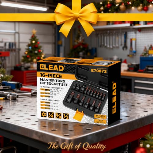16-Piece Torx Bit Socket Set - Premium S2 Steel European Style T8-T60 with Socket Adapters, Star Bit Socket Set 1/4”, 3/8” and 1/2” Drive | Professional Mechanic Garage Tools - style: Torx