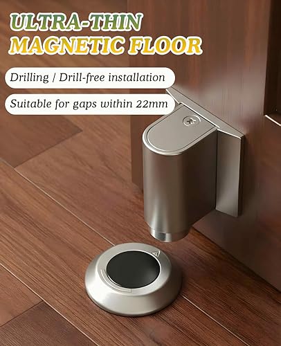 2 Pack Magnetic Door Stopper Wedge Catch, Heavy Duty Windproof Keep Door Open Holder, No Drill Invisible Floor Mounted Doorstops