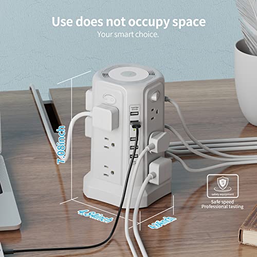 Surge Protector Power Strip Tower with 5 USB Ports and Night Light - color: White-5 USB A