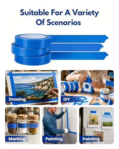 3Rolls Blue Painters Tape 1 Inch Wide Masking Tape for Painting 55Yards - color: Deep Blue