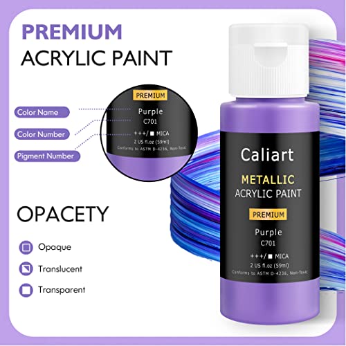 Caliart 24 Colors Metallic Acrylic Paint Set with 12 Brushes - color: Metallic, size: 2 Fl Oz (Pack of 24)
