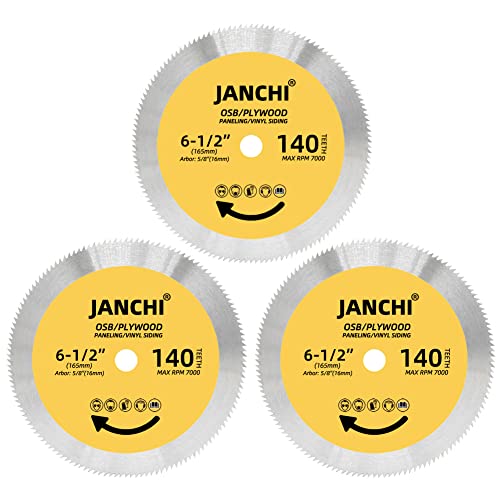 3Pack 6-1/2 Inch 140T Circular Saw Blade, Plywood, OSB, Paneling and Vinyl Siding Fast and Smooth Cutting Saw Blade 5/8 Inch Arbor. - size: 6-1/2" 140T