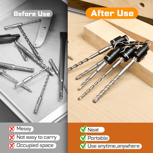 Geinxurn 5Pcs SDS Shank Bit Holder Keychain Set, Heavy Duty Quick Release Drill Bit Storage Organizer for Impact Driver Drill Bit for Lineman, Electricians, Construction Crews Outdoor Work - size: SDS005