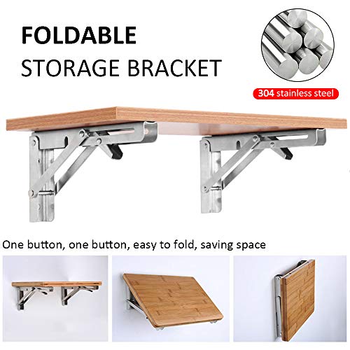 Storystore Folding Shelf Brackets - 22 Inch Heavy Duty Stainless Steel Collapsible Shelf Bracket for Bench Table, Space Saving DIY Bracket, Max Load: 550lb (2 PCS) - size: 22 Inch