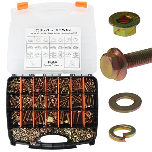 751Pcs Metric Flange Bolt Assortment, Metric Bolt Assortment Kit - size: M6x1.0, M8x1.25, M10x1.5, M12x1.75