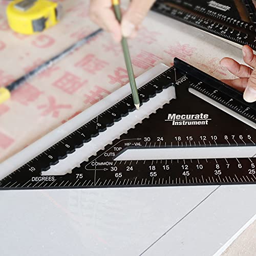 Mecurate 12 Inch Heavy-Duty Aluminum Alloy Triangle Rafter Square, Durable Carpenter's Layout Tool with Easy-to-Read Scales for Angle Measurement, Marking & Cutting Guide - size: 12 Inch