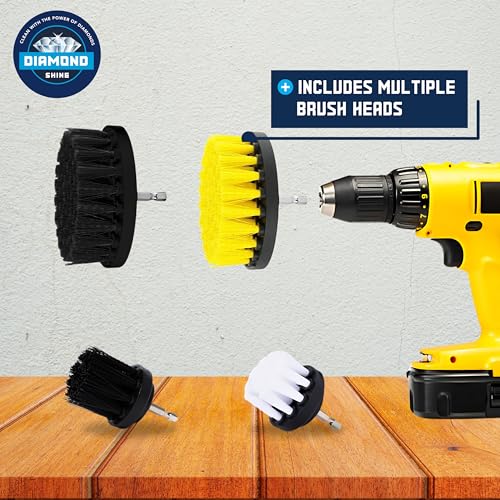 Diamond Shine 21-Piece Drill Power Scrubber Attachment Set – Scrub Brushes, Hook-and-Loop Pads, Sponges & 6" Extension for All-Purpose Cleaning