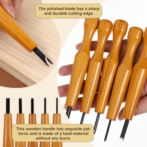 KongTiva 5 Pcs Linocut Carving Tools Set, Triangular Linoleum Wood Carving Knife Chisel V Shaped Tools for Linocut Printmaking & Woodcarving (1.5mm, 2mm, 3mm, 4mm, 5mm)