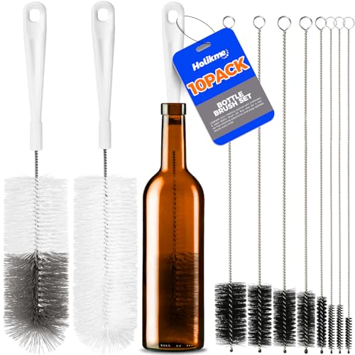 Holikme 10 Pack Bottle Brush Set 15" Long Handle Cleaner Brush,White