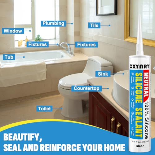 Silicone Caulk & Sealant Clear, 6 Pack - 100% Silicone Sealant (300ml) - color: Clear, size: 6 Pack