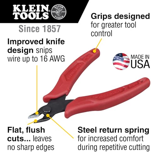 Klein Tools D275-5 Diagonal Flush Cutters, Made in USA, Micro Wire and Compact Zip Tie Cutter, Ultra-Slim Precision for Work in Confined Areas, 5-Inch