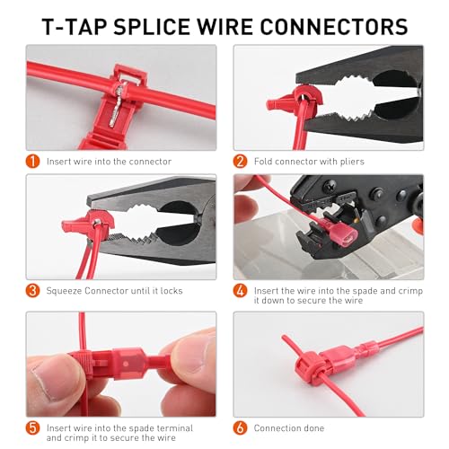 Nilight 480PCS/80 Pairs T-Tap Wire Connectors Self-Stripping Quick Splice Electrical Wire Terminals Insulated Male Quick Disconnect Spade Terminals Assortment Kit with Storage Case, 2 Years Warranty - size: 480Pcs 22-10AWG