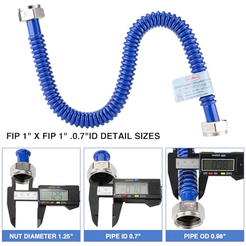 2 Pack, Upgrade Hot & Cold Water Heater Hose, 1" FIP x 1" FIP x 24 in Length Stainless Steel Corrugated Water Line Connector For Water Softener Tanks, Rubber Coating Red & Blue - size: red+blue 1"Fx1"F, 24"L(0.7"ID)
