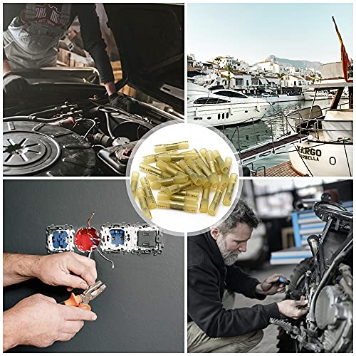 Heat Shrink Butt Connectors, 12-10 AWG Waterproof Crimp Terminals Electrical Wire Connectors Splice for Marine, Cable, Wiring - size: 12-10 AWG (Yellow)