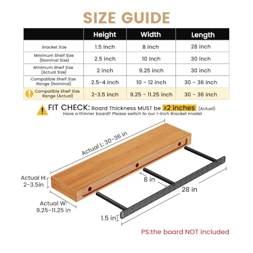 2pcs Floating Shelf Hardware Heavy Duty Hidden Shelf Brackets Support,Wall Mounting Invisible Floating Shelves Bracket with Jig (28" x 8" x 1.5") - size: 28" x 8" x 1.5"
