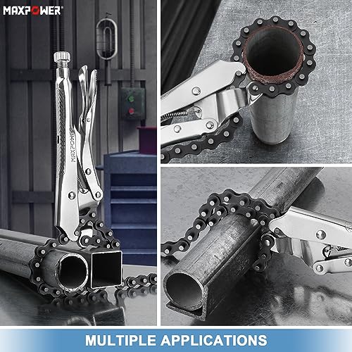 MAXPOWER 9-Inch Locking Chain Clamp with 19.7-Inch Chain, 2 Pack - size: 19.7" Chian