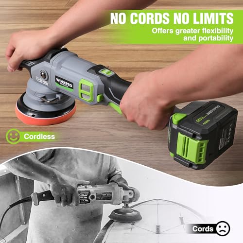 WORKPRO 20V Cordless Car Buffer Polisher Kit with 4.0Ah Battery, 7-Speed