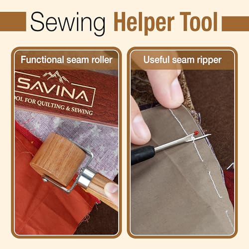 SAVINA 4Pcs Sewing Set, Tailor Clapper, Seam Roller, Stiletto & Seam Ripper - color: Tailor Clapper + Seam Roller + Stiletto + Brush