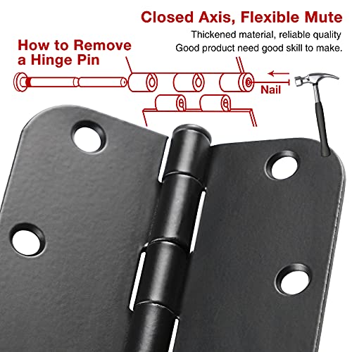 TDCHINGES Rounded Matte Black Door Hinges 3.5 Inch 5/8" Radius Flat 30 Pack - color: Matte Black-Rounded, size: 30 Pack