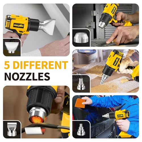 FULLYEA Heat Gun Cordless, Max 550℃ Portable Heating Gun, 2-Temperature Setting, Small Hot Air Guns with 2 Batteries & 5 Nozzles, Wireless Heat Gun Kit for Paint Removal, Shrink Tubing, DIY Gift