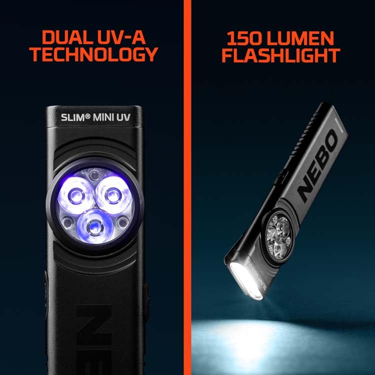 NEBO Slim Mini UV Flashlight | 150 Lumens, 4 Light Modes, Rechargeable & Portable Ultraviolet Light, Magnetic Base & Durable Clip, Waterproof, Detector Pocket Flashlight, Includes Charging Cable - style: UV Light